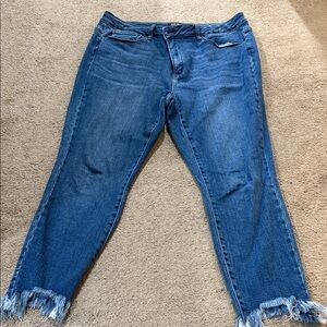 Judy Blue Ankle Frayed Hem Jeans - Dark Blue